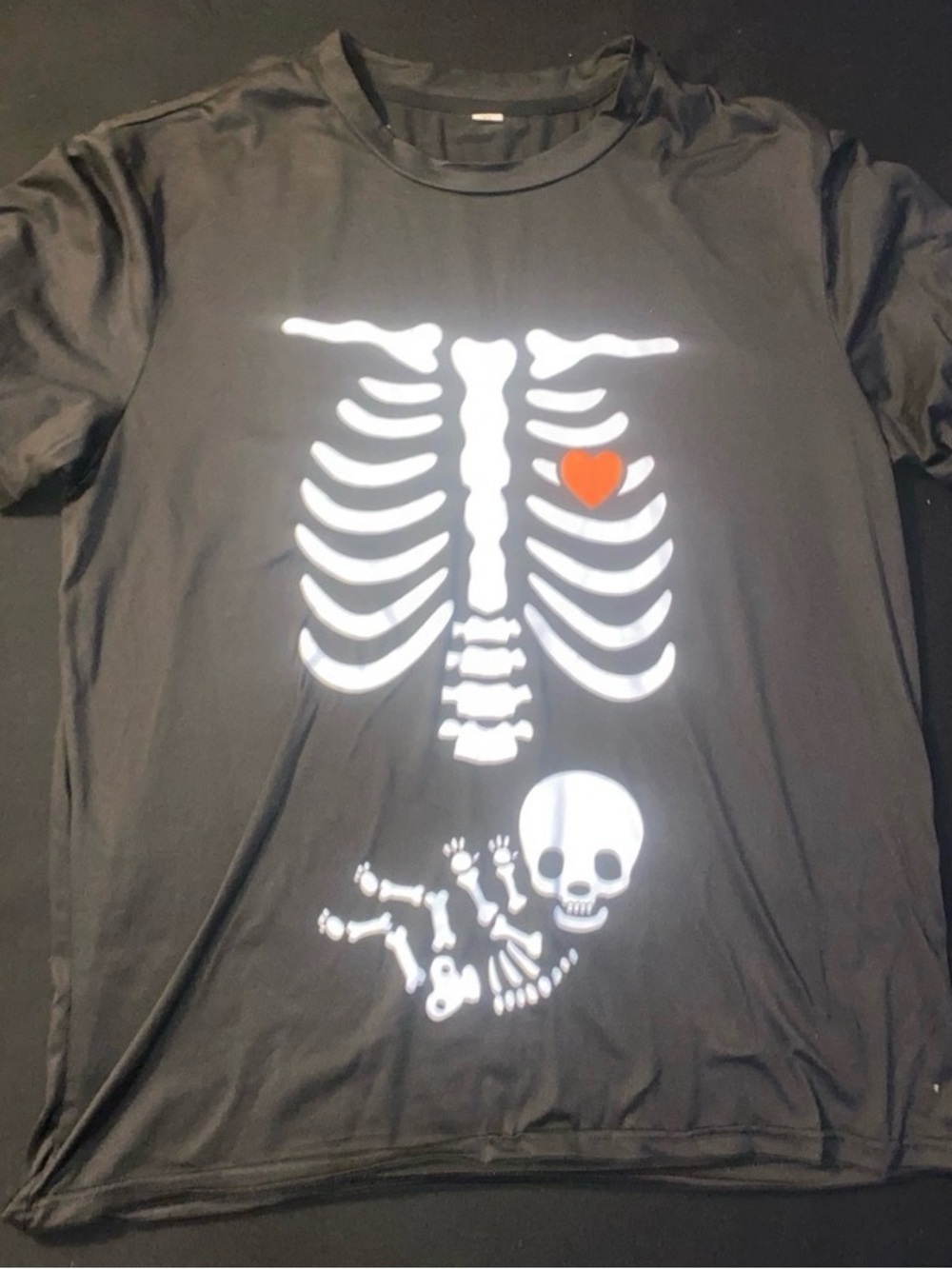 Black Skeleton Maternity Tee with Red Heart